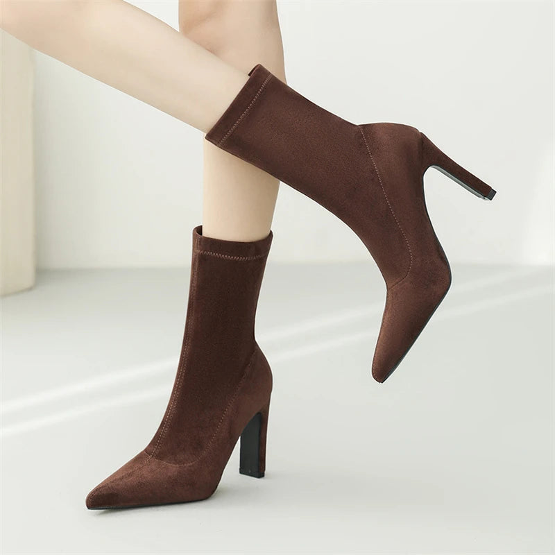 Eilyken Women's Ankle Boots – High Heel, Platform, Flock Material, Street Style