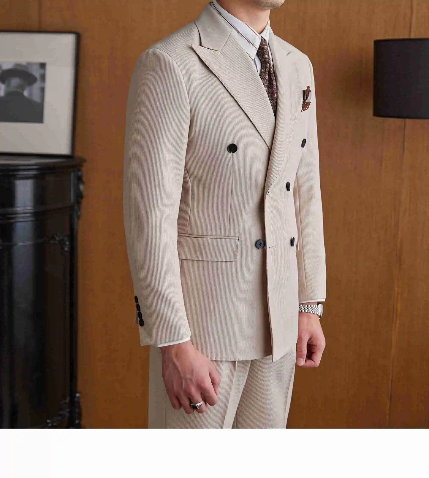 NSTOPOS Men's Business Slim Fit Double-Breasted Suit – Four Seasons Collection 2023