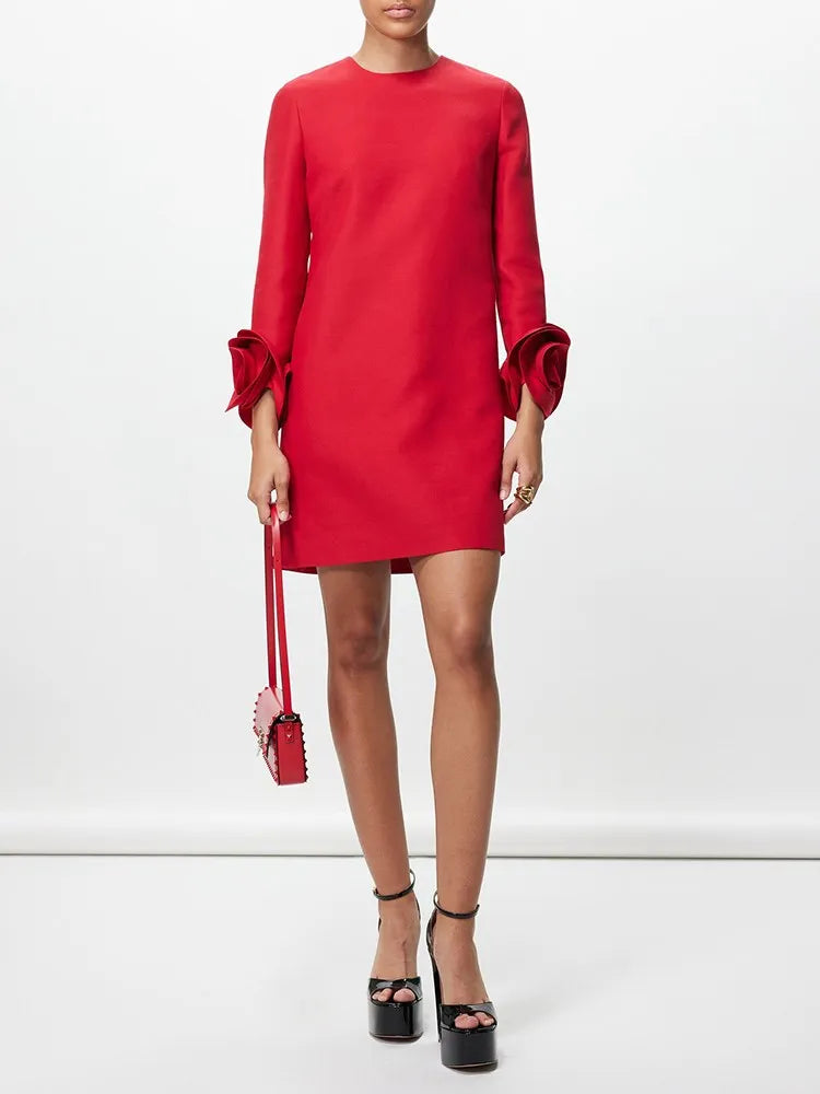 TWOTWINSTYLE Casual Appliqué Mini Dress for Women - Loose Fit, O-Neck, Above Knee, Zipper Closure - Summer 2024 Collection