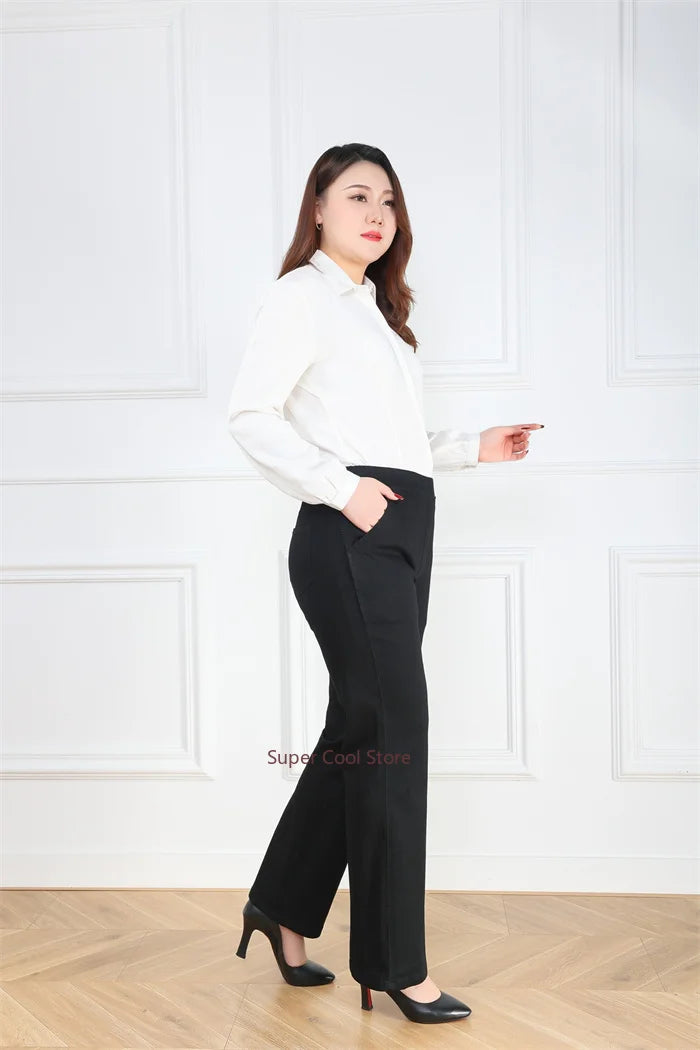 NoEnName_Null Women's High-Waist Cotton Elastic Denim Straight-Leg Jeans with Pockets – Autumn/Winter