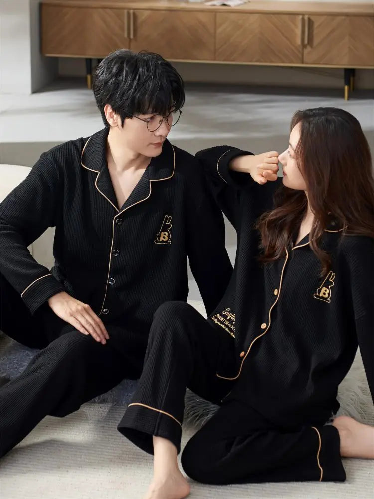 QANSCOCO Women's Cotton Pajama Set – Letter Pattern Full Sleeve Ankle-Length Sleepwear for Spring