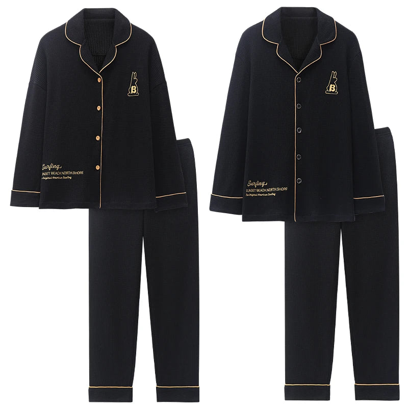 QANSCOCO Women's Cotton Pajama Set – Letter Pattern Full Sleeve Ankle-Length Sleepwear for Spring