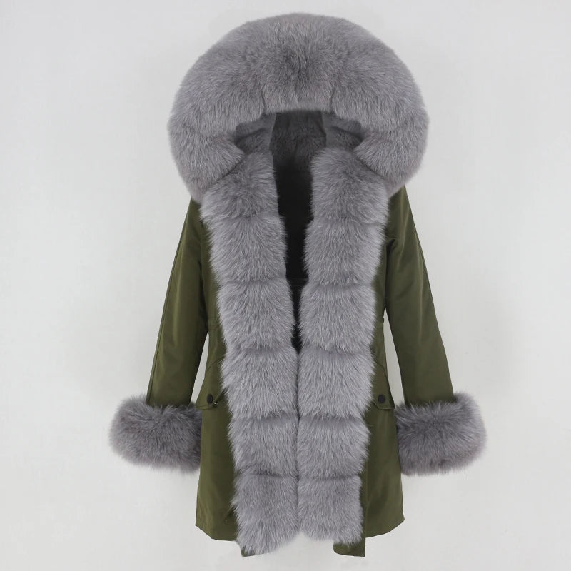 Winter Jacket Women Real Fur Coat Natural Real Fox Fur Collar Loose Long Parkas Big Outerwear Detachable