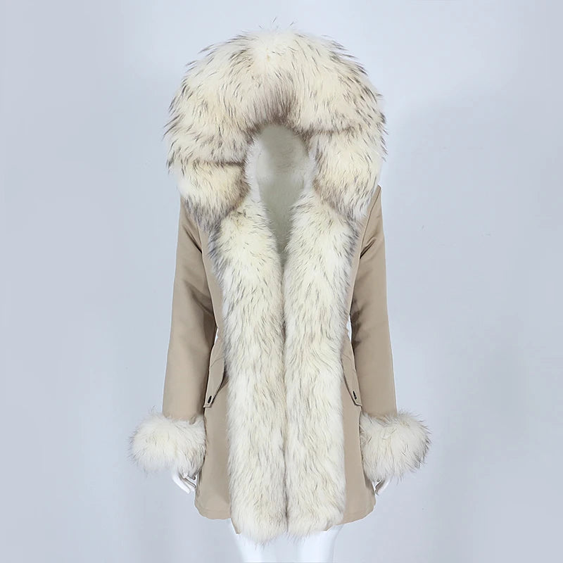 Winter Jacket Women Real Fur Coat Natural Real Fox Fur Collar Loose Long Parkas Big Outerwear Detachable