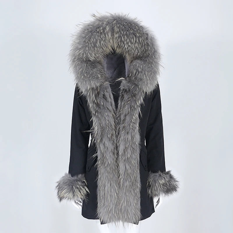 Winter Jacket Women Real Fur Coat Natural Real Fox Fur Collar Loose Long Parkas Big Outerwear Detachable