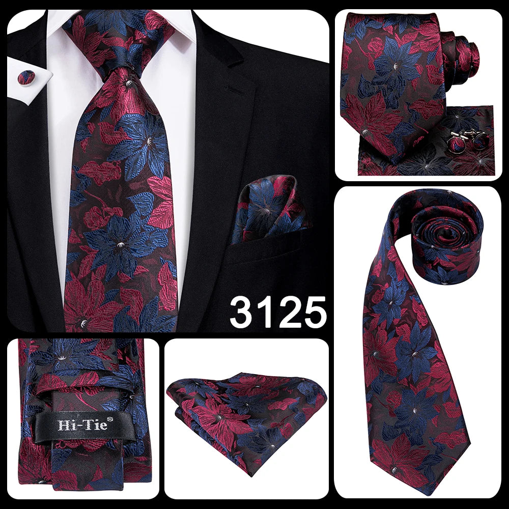 Hi-Tie Silk Neck Tie Set for Men – Patchwork Design