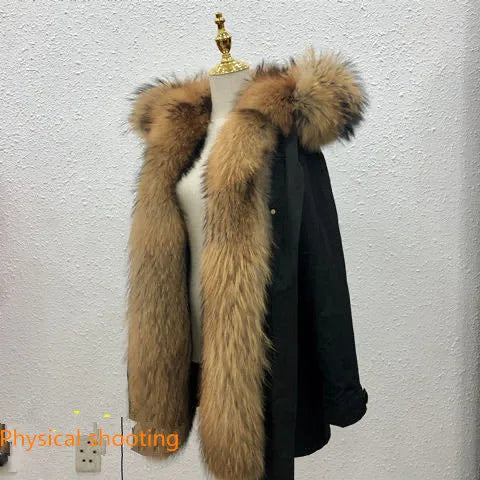 HANZANGL Men's Fur Coat 2022 Winter High Quality Fashion With Fur Hooded Lined Thick Warm Outerwear Mid-length With Long