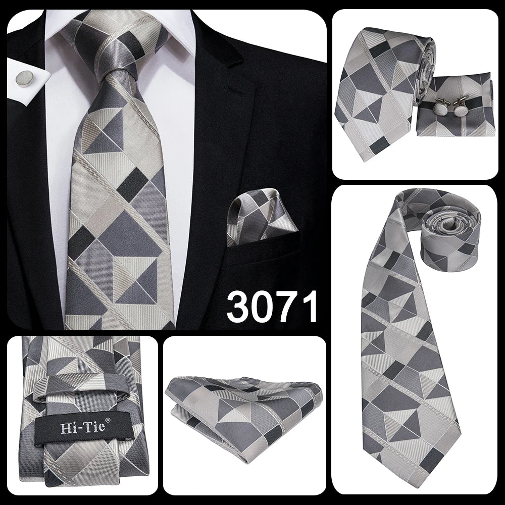 Hi-Tie Silk Neck Tie Set for Men – Patchwork Design