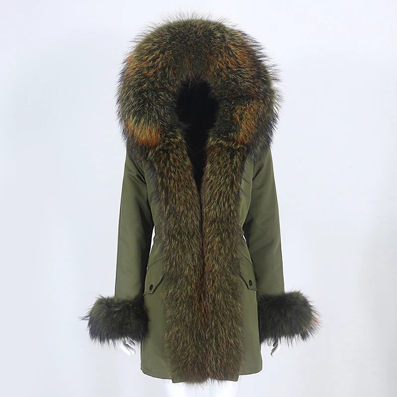 Winter Jacket Women Real Fur Coat Natural Real Fox Fur Collar Loose Long Parkas Big Outerwear Detachable