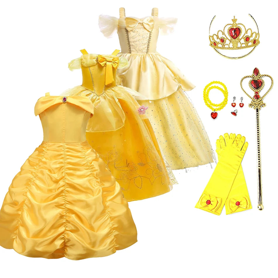 Kids Princess Dressing Girls Belle Party Costume ideally for Birthday designed detailing with Flower Beauty and Fancy Disguise
