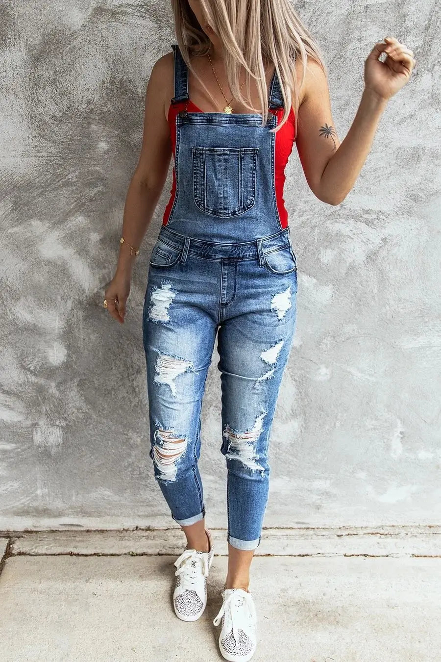 Women jeans  Retro Denim Bib Overalls Jumpsuits and Rompers Ladies Ripped Hole Casual Jeans.