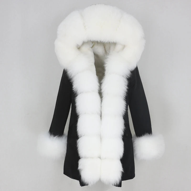 Winter Jacket Women Real Fur Coat Natural Real Fox Fur Collar Loose Long Parkas Big Outerwear Detachable