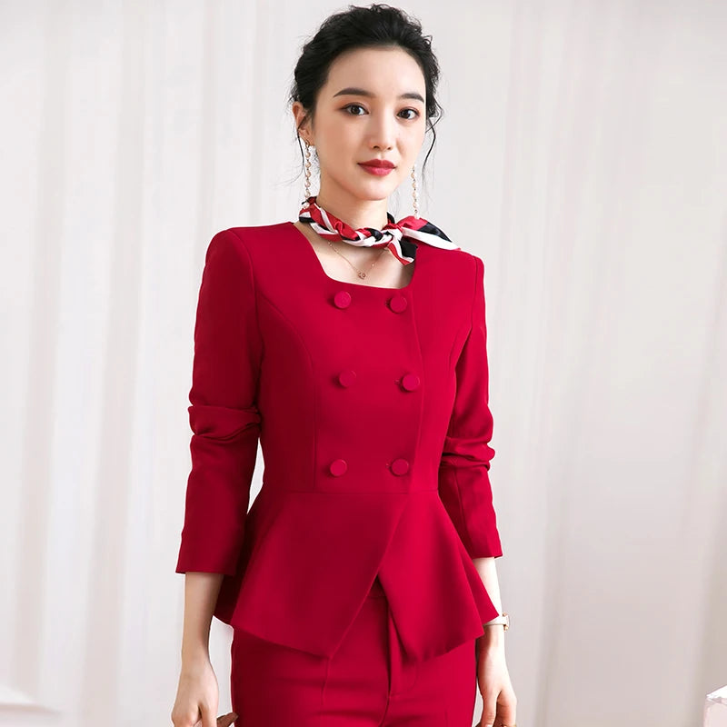 Navy blue Blazer Women Business Suits Ladies Skirt and Jacket Sets Office  elegant outfit