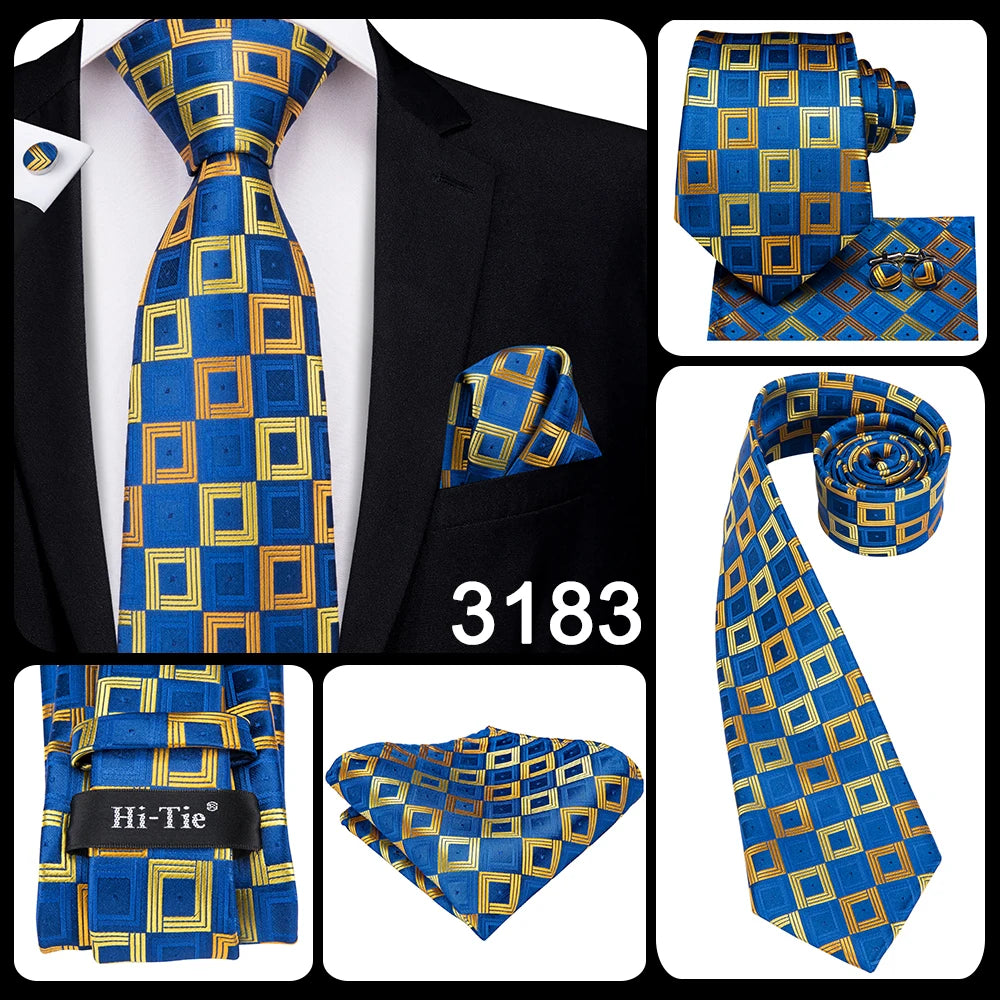 Hi-Tie Silk Neck Tie Set for Men – Patchwork Design