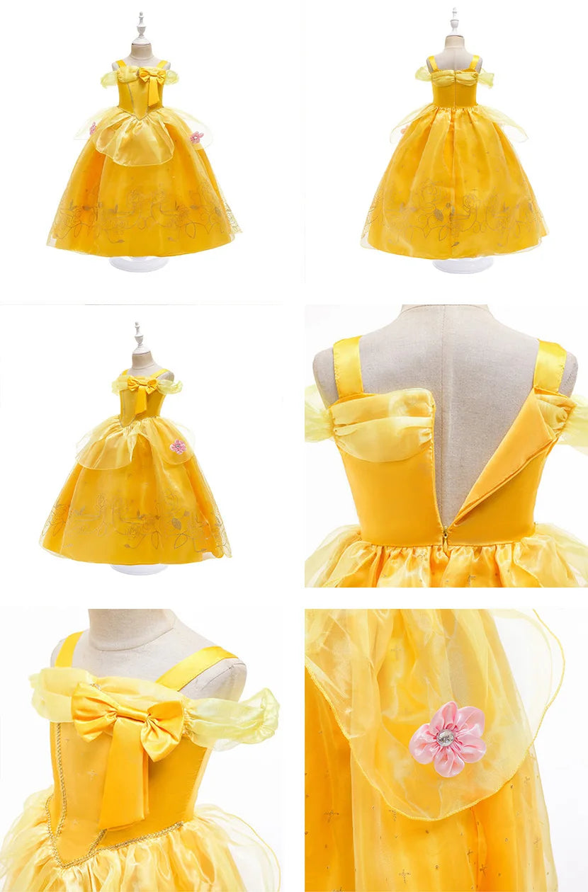 Kids Princess Dressing Girls Belle Party Costume ideally for Birthday designed detailing with Flower Beauty and Fancy Disguise