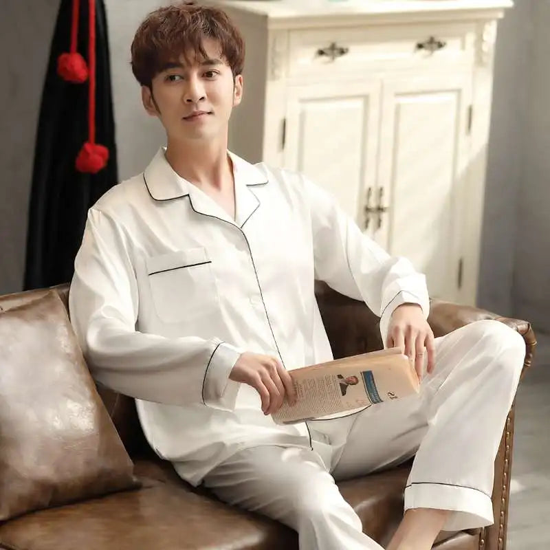 Song of Silk Women's Satin Pajama Set - Full-Length Silk Sleepwear for Autumn