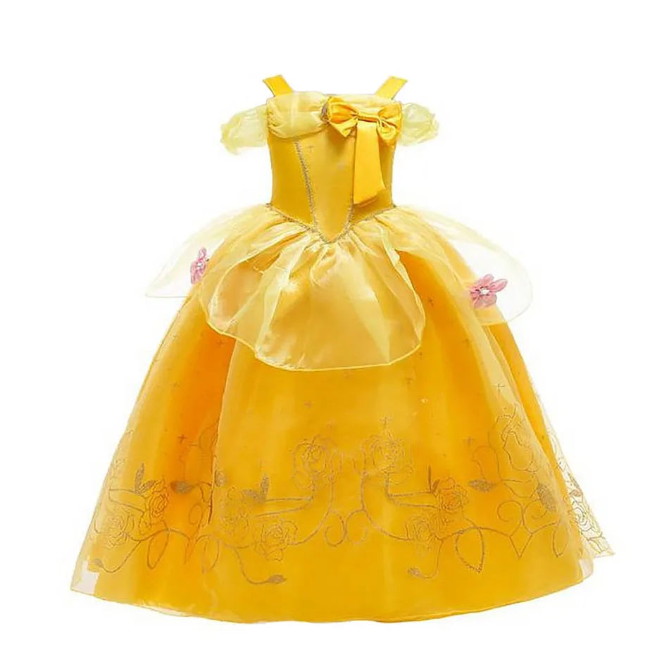Kids Princess Dressing Girls Belle Party Costume ideally for Birthday designed detailing with Flower Beauty and Fancy Disguise