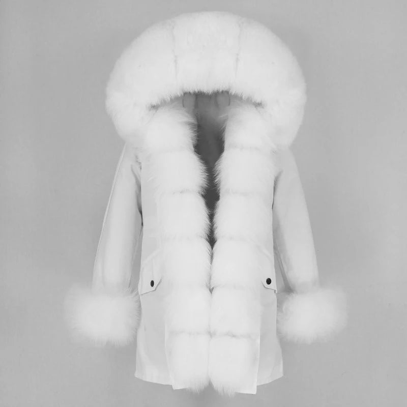 Winter Jacket Women Real Fur Coat Natural Real Fox Fur Collar Loose Long Parkas Big Outerwear Detachable