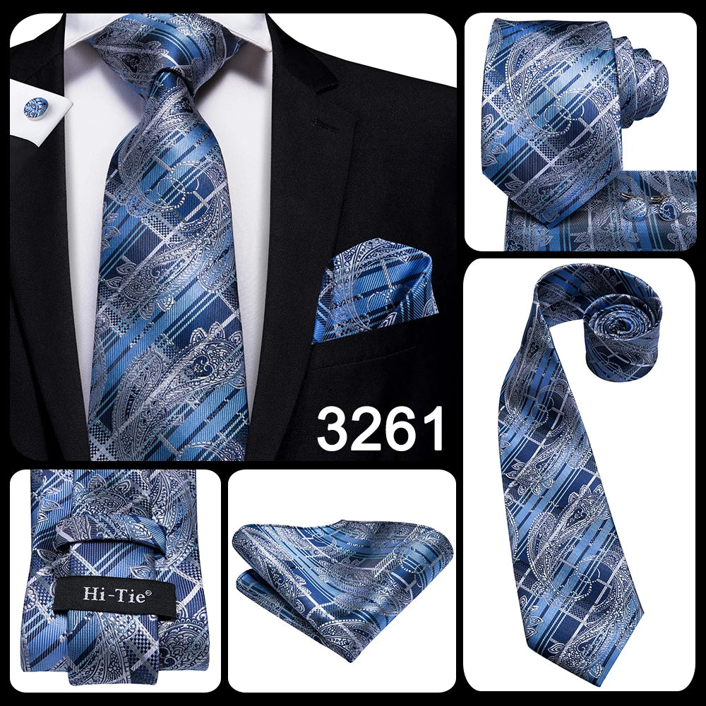 Hi-Tie Silk Neck Tie Set for Men – Patchwork Design