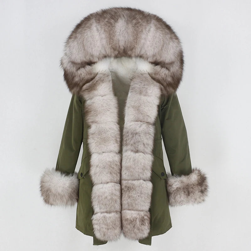 Winter Jacket Women Real Fur Coat Natural Real Fox Fur Collar Loose Long Parkas Big Outerwear Detachable