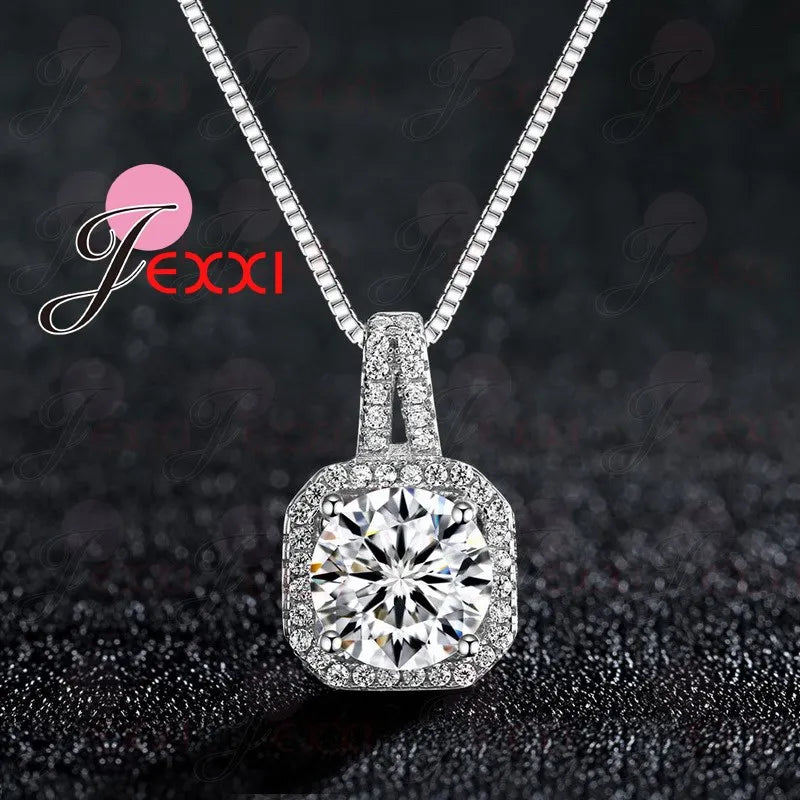 Hot 925 Sterling Silver Necklace And Pendants Jewelry For Women With Box Chain Luxurious Big CZ Crystal Stone Accessories