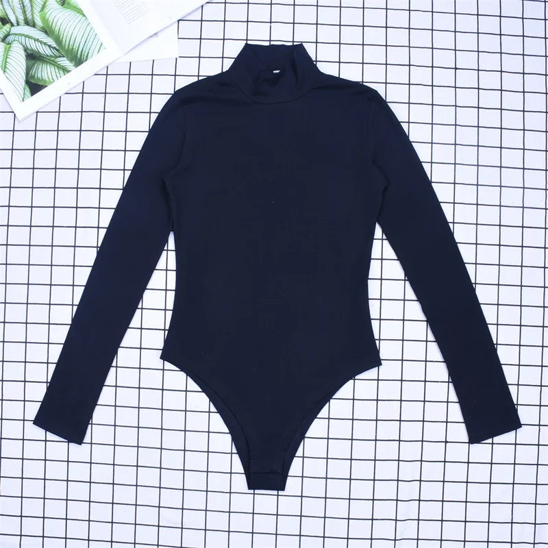 Sexy Bodycon Female Body Suits Basic Version High Collar Women Clothes Slim Fit Monochromatic Long Sleeve Autumn Fashion