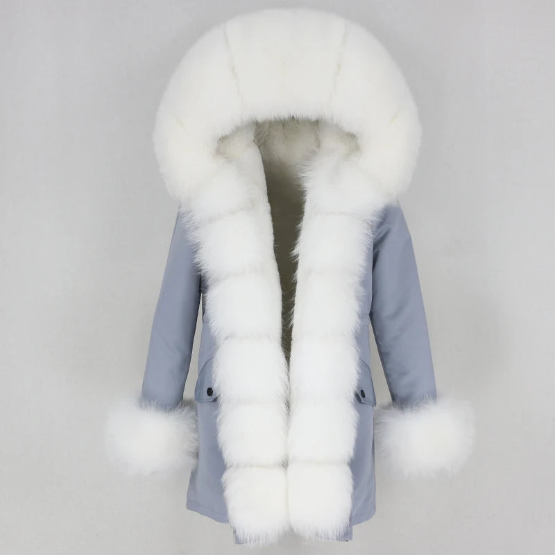 Winter Jacket Women Real Fur Coat Natural Real Fox Fur Collar Loose Long Parkas Big Outerwear Detachable