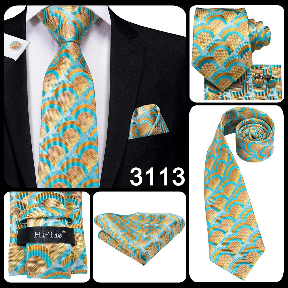 Hi-Tie Silk Neck Tie Set for Men – Patchwork Design