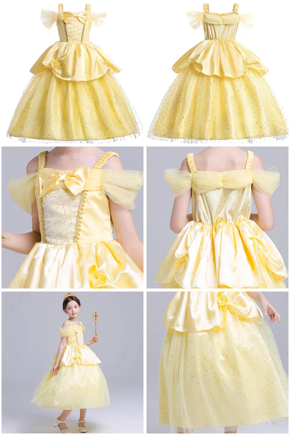 Kids Princess Dressing Girls Belle Party Costume ideally for Birthday designed detailing with Flower Beauty and Fancy Disguise