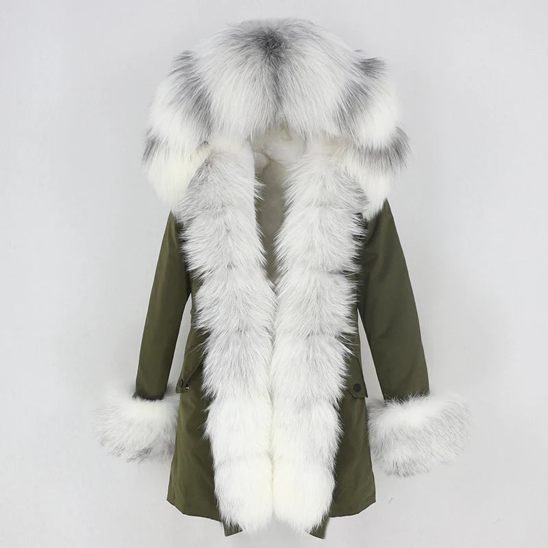 Winter Jacket Women Real Fur Coat Natural Real Fox Fur Collar Loose Long Parkas Big Outerwear Detachable