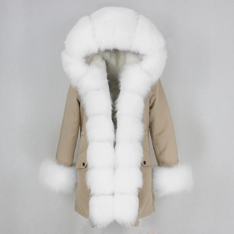 Winter Jacket Women Real Fur Coat Natural Real Fox Fur Collar Loose Long Parkas Big Outerwear Detachable