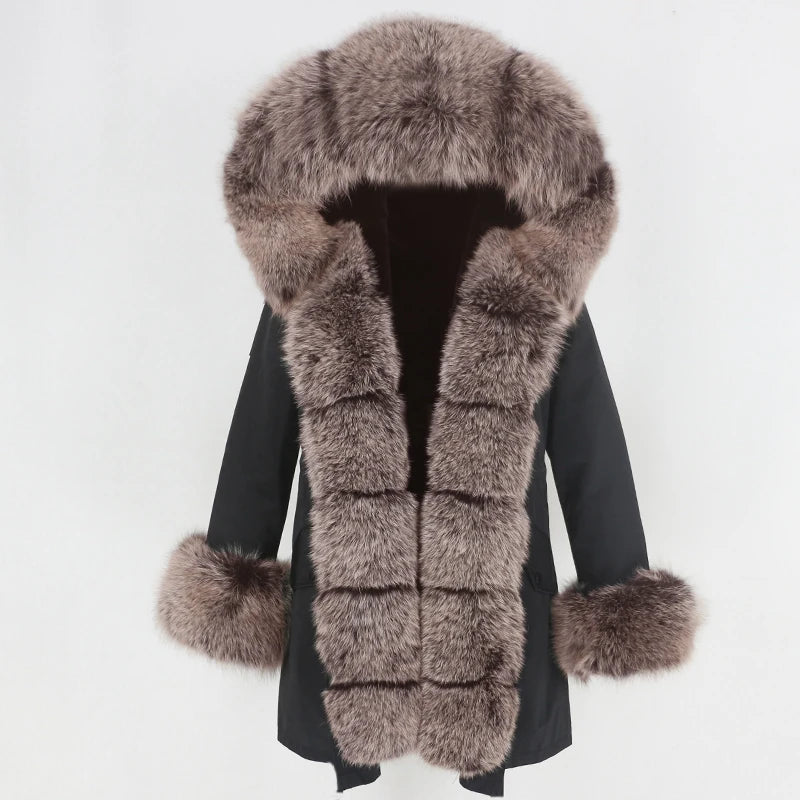 Winter Jacket Women Real Fur Coat Natural Real Fox Fur Collar Loose Long Parkas Big Outerwear Detachable