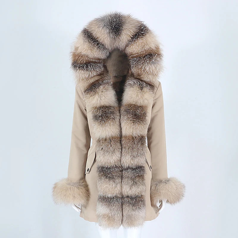 Winter Jacket Women Real Fur Coat Natural Real Fox Fur Collar Loose Long Parkas Big Outerwear Detachable