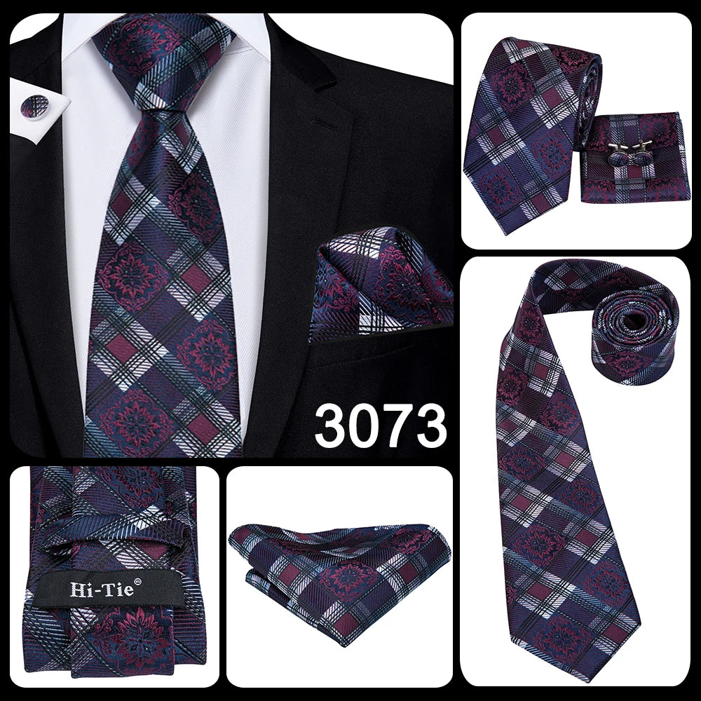 Hi-Tie Silk Neck Tie Set for Men – Patchwork Design