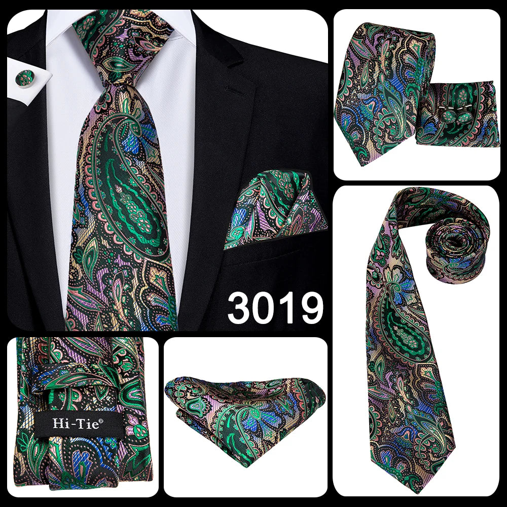 Hi-Tie Silk Neck Tie Set for Men – Patchwork Design