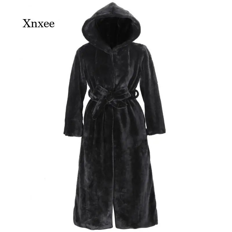 Rebicoo Women's Faux Fur Slim Jacket – Casual Fashion Long Coat with Turn-down Collar for Autumn/Winter