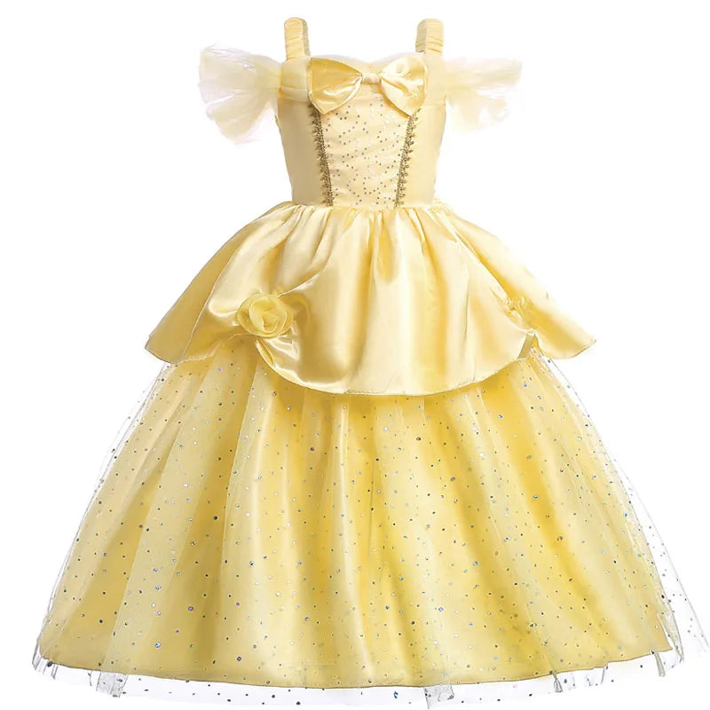 Kids Princess Dressing Girls Belle Party Costume ideally for Birthday designed detailing with Flower Beauty and Fancy Disguise
