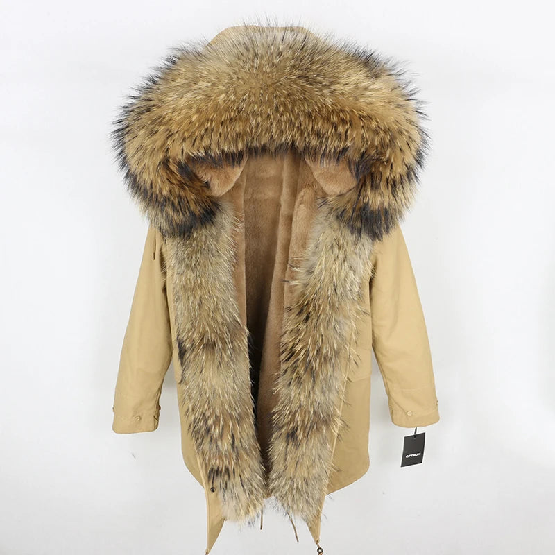 Winter Jacket Women Real Fur Coat Natural Real Fox Fur Collar Loose Long Parkas Big Outerwear Detachable