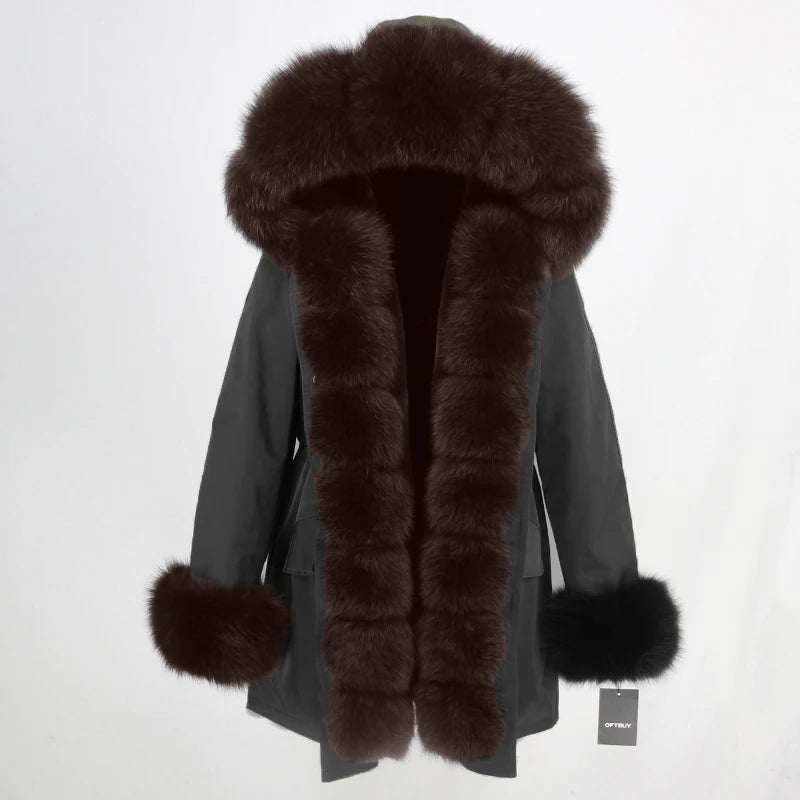 Winter Jacket Women Real Fur Coat Natural Real Fox Fur Collar Loose Long Parkas Big Outerwear Detachable