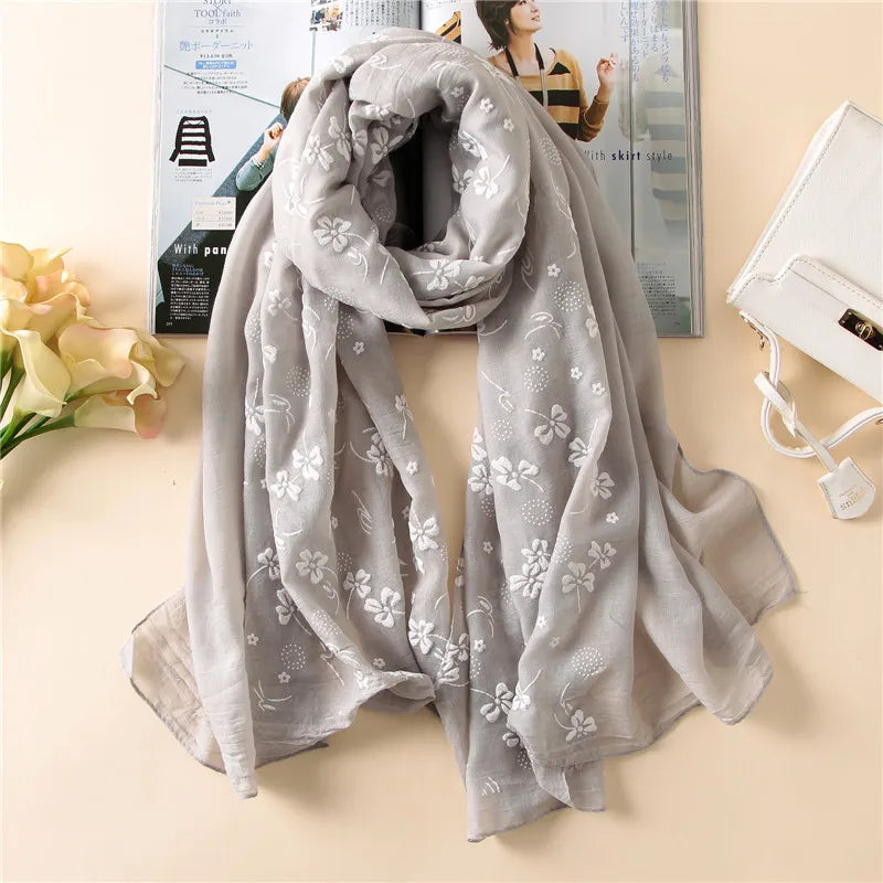 Title: Elegant Floral Viscose Cotton Scarf - Fashion Accessory