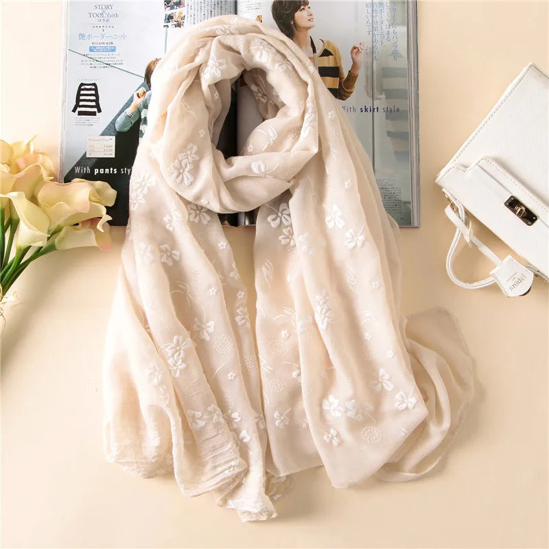 Title: Elegant Floral Viscose Cotton Scarf - Fashion Accessory