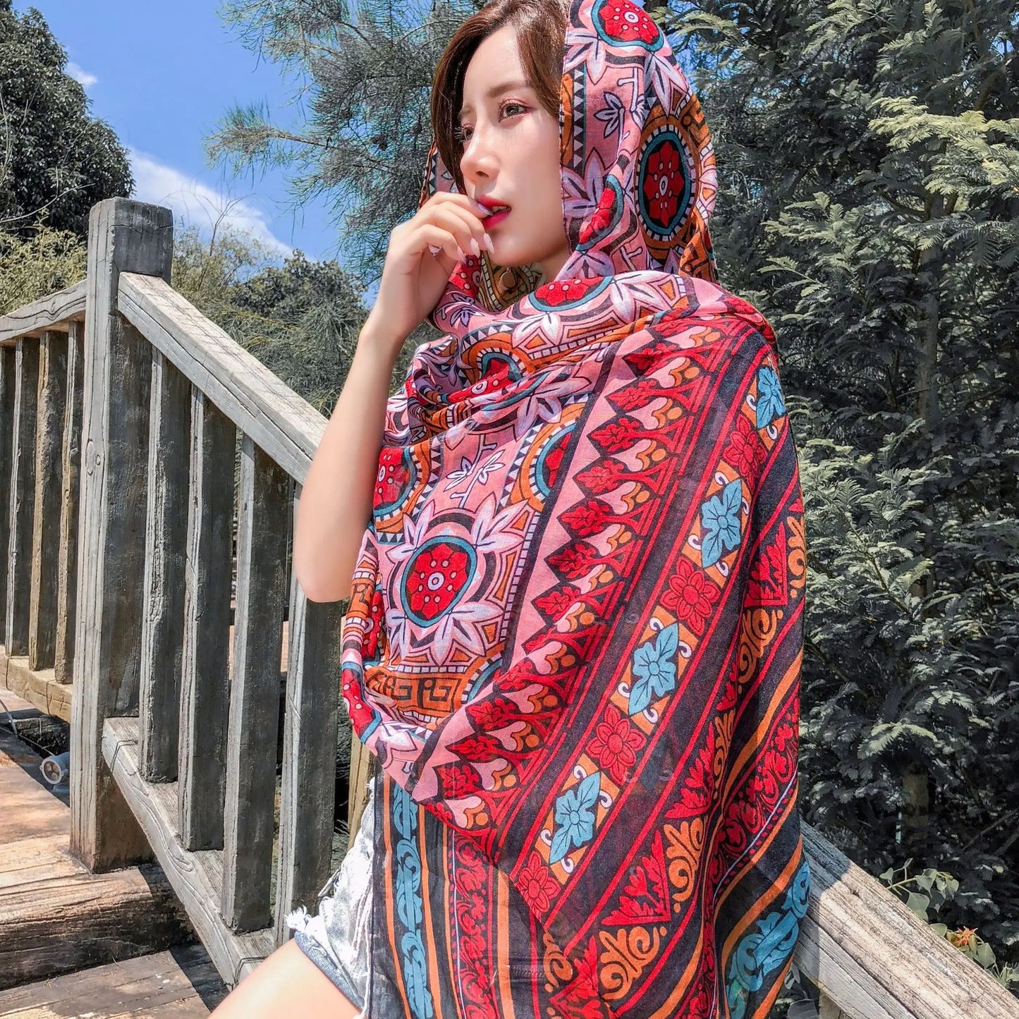 Fashion Women Boho Floral Long Neck Causal Wrap up Lady Beach Shawl Large Soft Stole Scarves One Size For Girls