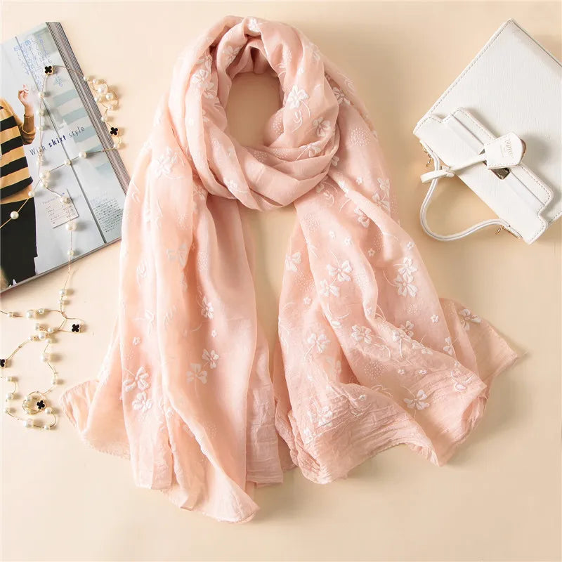 Title: Elegant Floral Viscose Cotton Scarf - Fashion Accessory