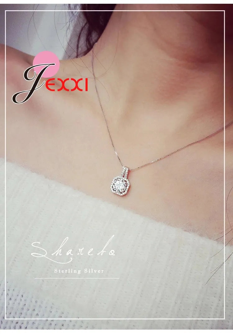 Hot 925 Sterling Silver Necklace And Pendants Jewelry For Women With Box Chain Luxurious Big CZ Crystal Stone Accessories