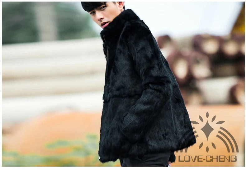 New real genuine natural whole skin rabbit fur coat men jacket outwear overcoat