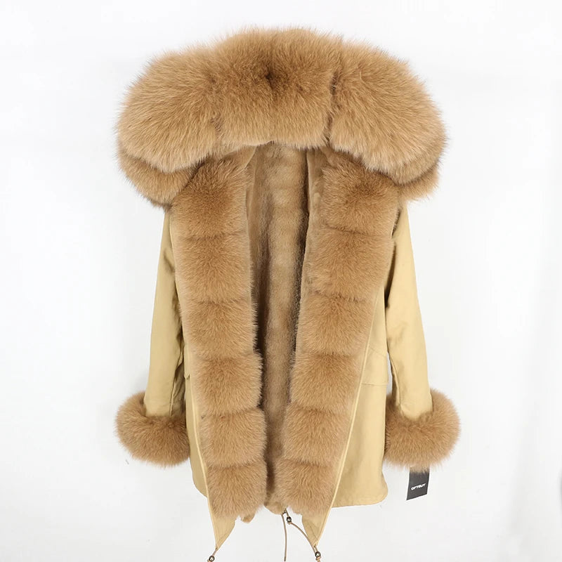 Winter Jacket Women Real Fur Coat Natural Real Fox Fur Collar Loose Long Parkas Big Outerwear Detachable