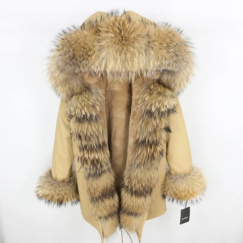 Winter Jacket Women Real Fur Coat Natural Real Fox Fur Collar Loose Long Parkas Big Outerwear Detachable