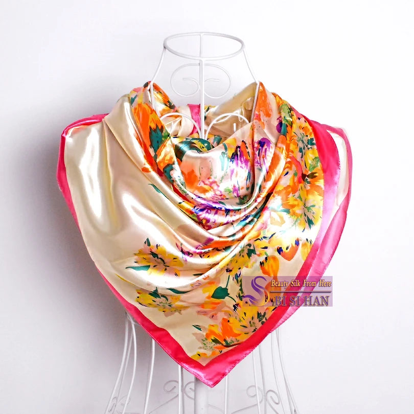 A New Designed Women Big Square Silk Printed For Spring,Summer,Autumn,Winter