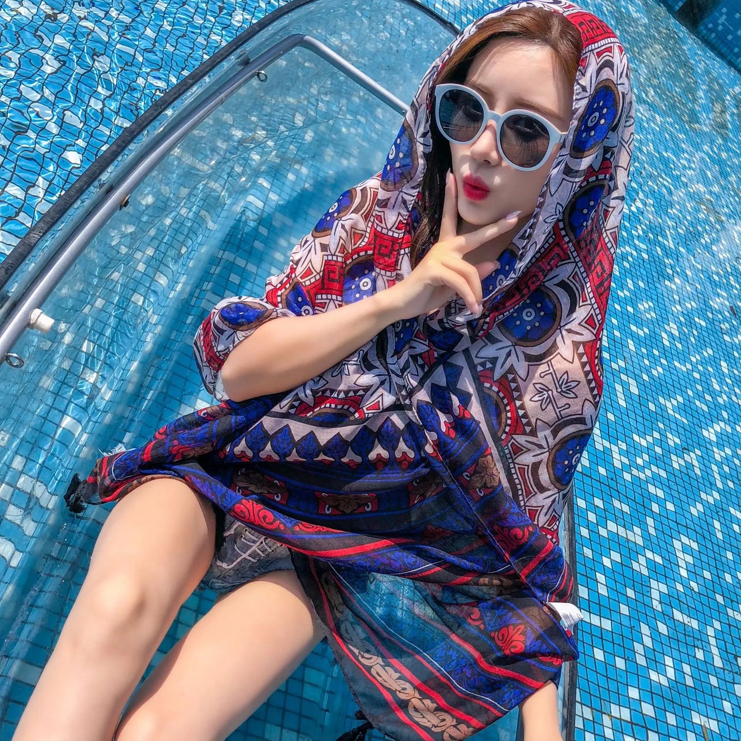 Fashion Women Boho Floral Long Neck Causal Wrap up Lady Beach Shawl Large Soft Stole Scarves One Size For Girls