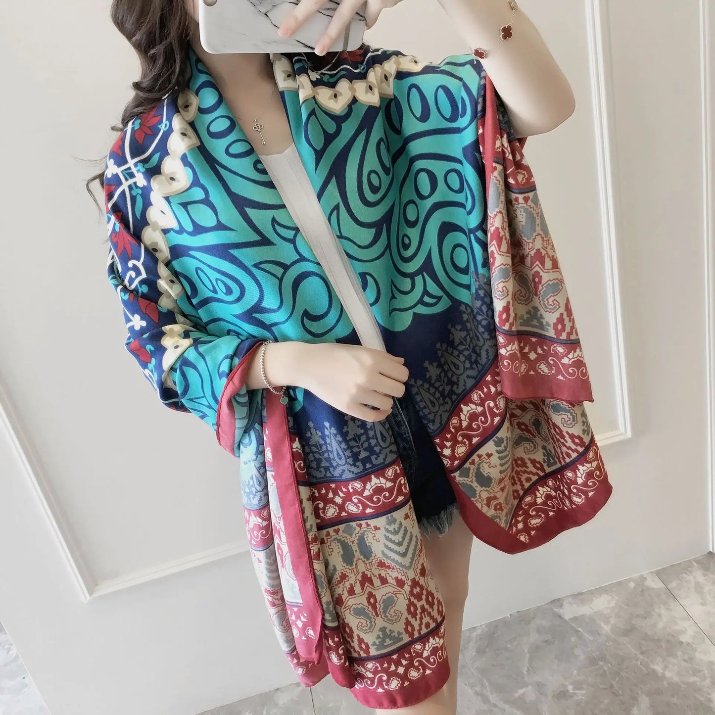 Fashion Women Boho Floral Long Neck Causal Wrap up Lady Beach Shawl Large Soft Stole Scarves One Size For Girls